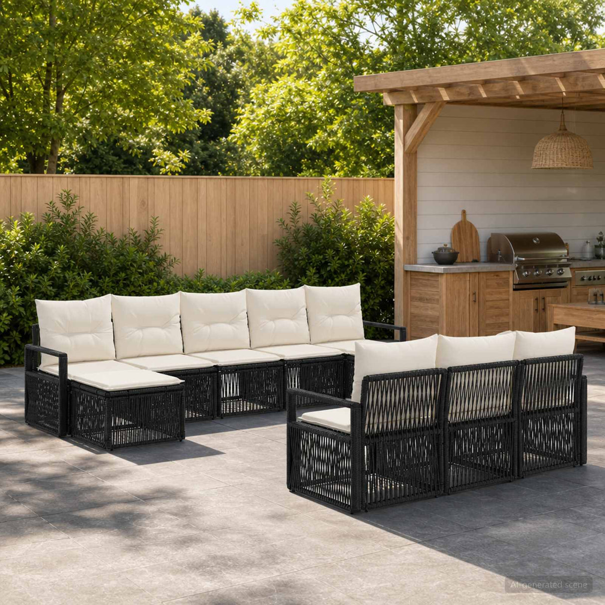 vidaXL Garden Lounge Set 11 pcs Black poly rattan