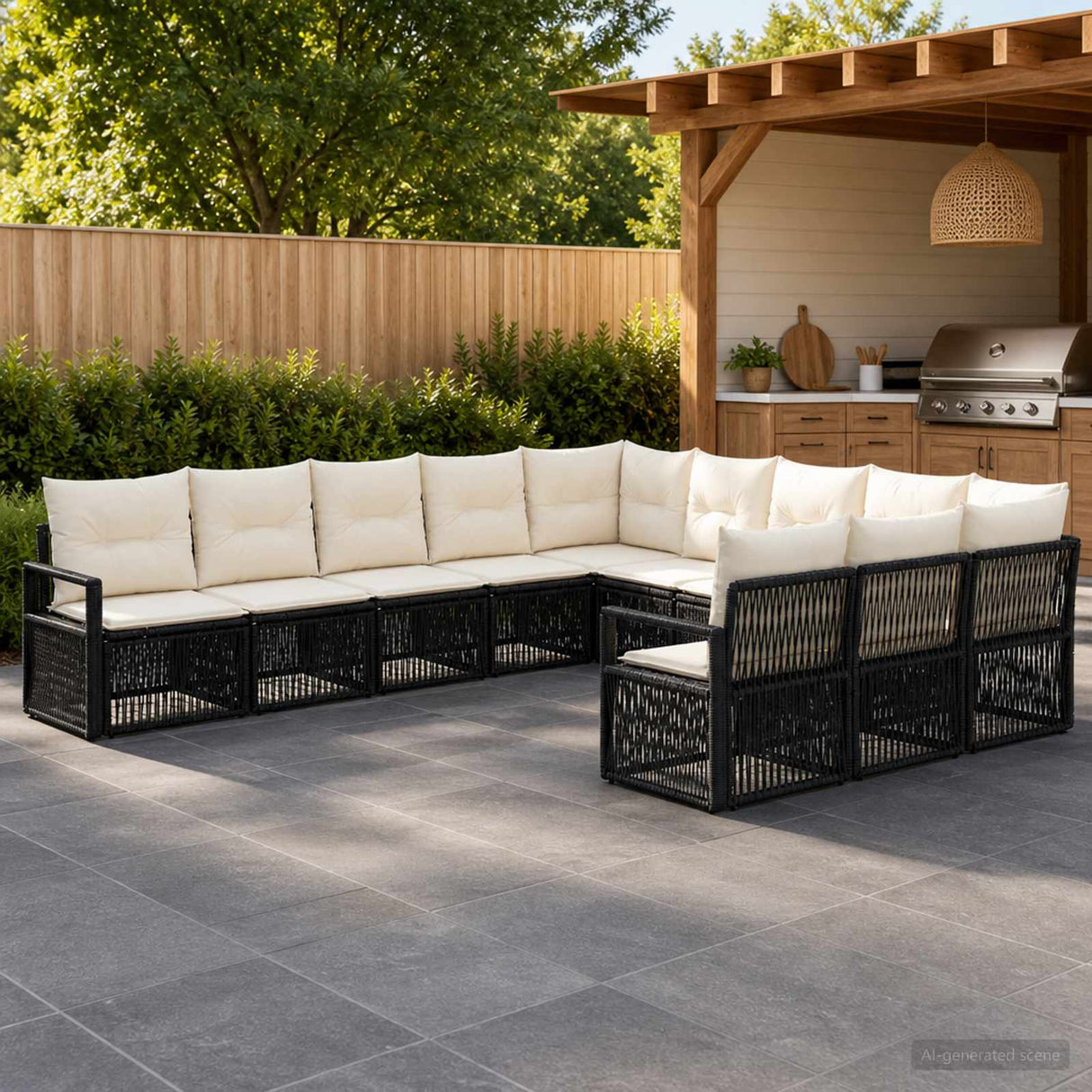 vidaXL Tuinbank Set 12 pcs Zwart poly rattan