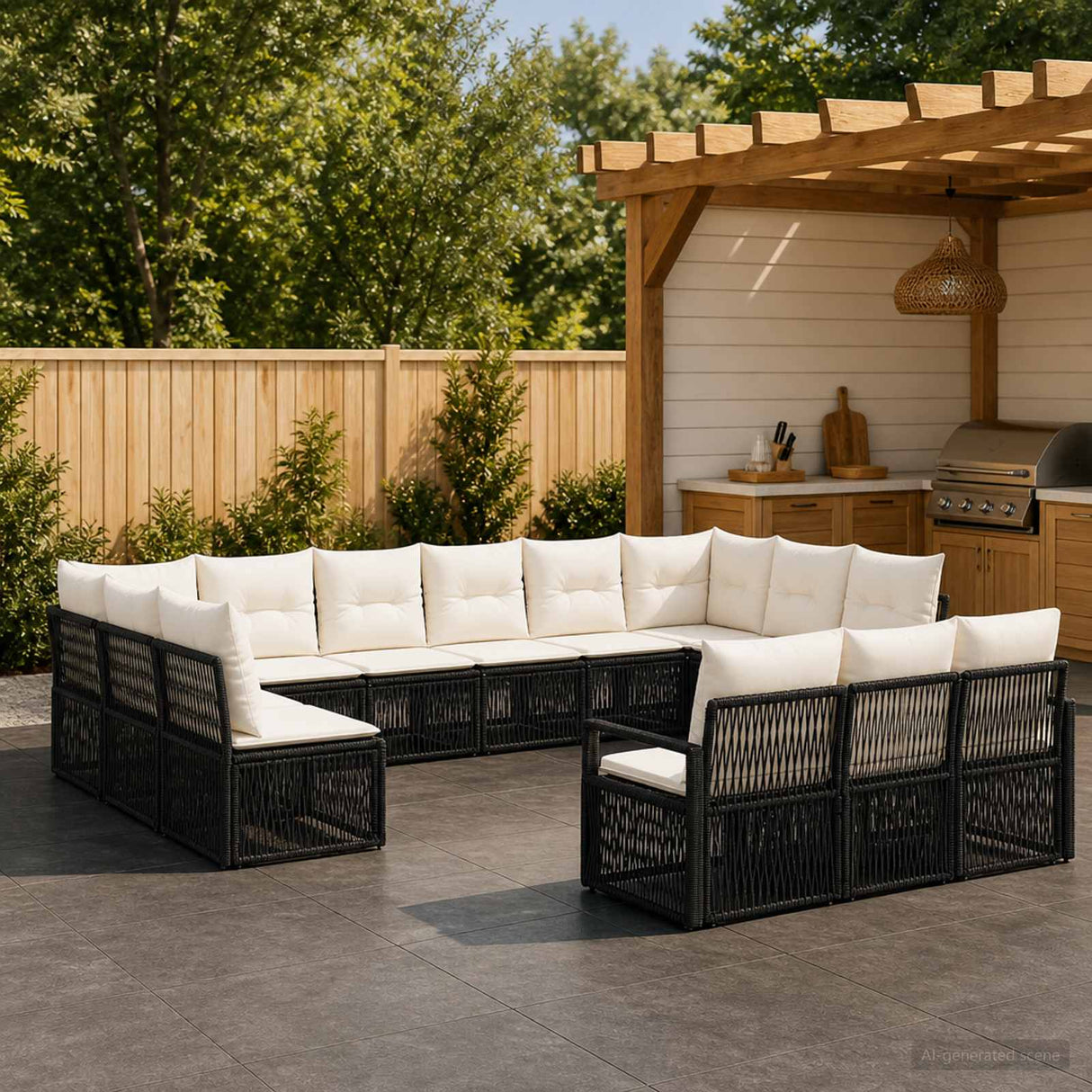 vidaXL Tuinbank Set 14 pcs Zwart poly rattan
