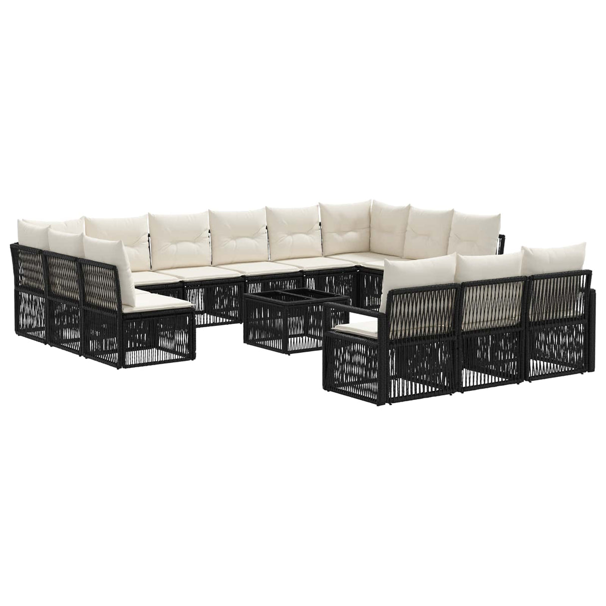 vidaXL Tuinbank Set 14 pcs Zwart poly rattan