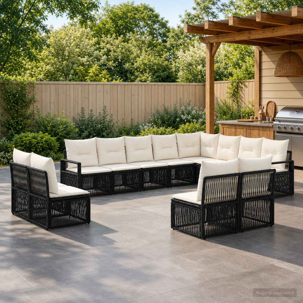 vidaXL Garden Dining Set 13 Pieces Black Polyrattan