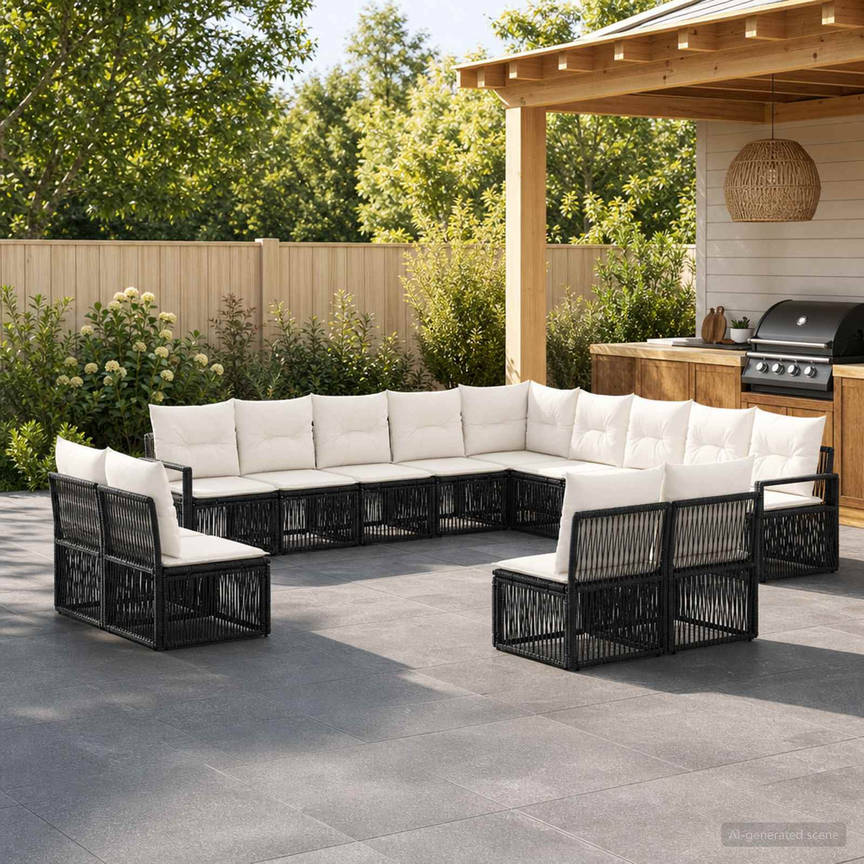 vidaXL Tuinbank Set 14 pcs Zwart poly rattan