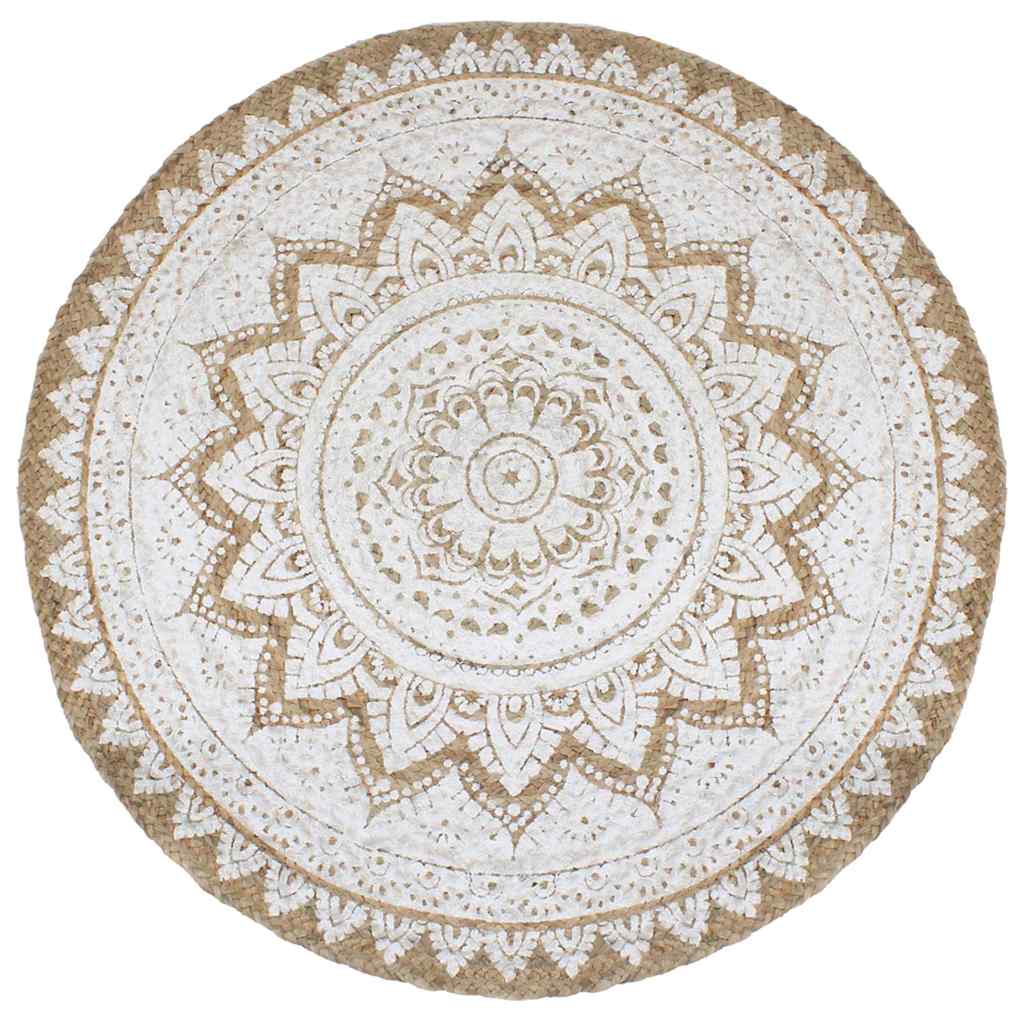 vidaXL Round Braided Jute Rug with Print 90 cm