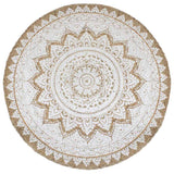 vidaXL Round Braided Jute Rug with Print 90 cm