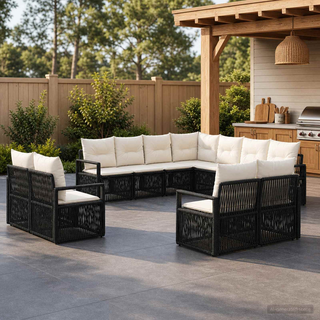 vidaXL Tuinbank Set 12 pcs Zwart poly rattan