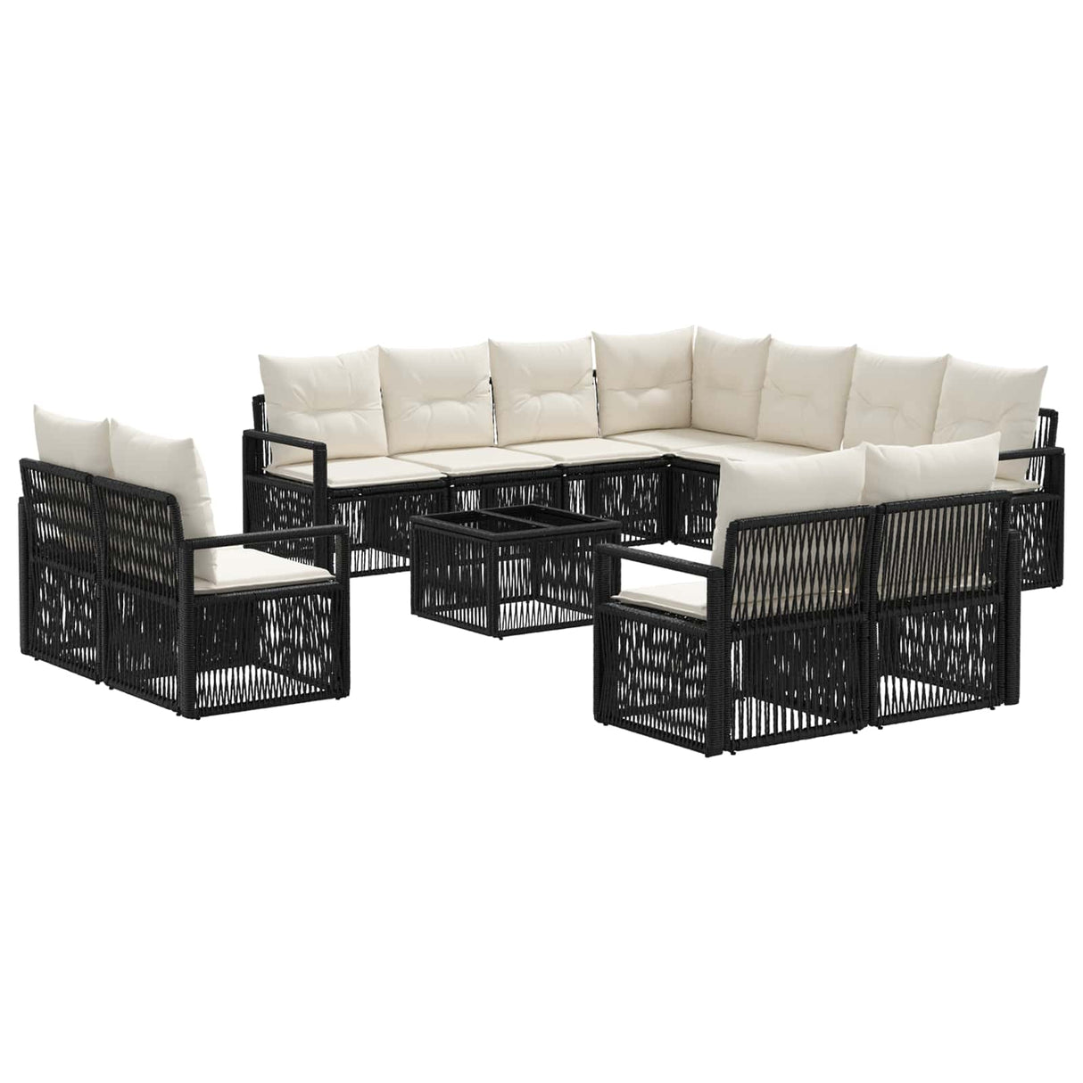 vidaXL Tuinbank Set 12 pcs Zwart poly rattan