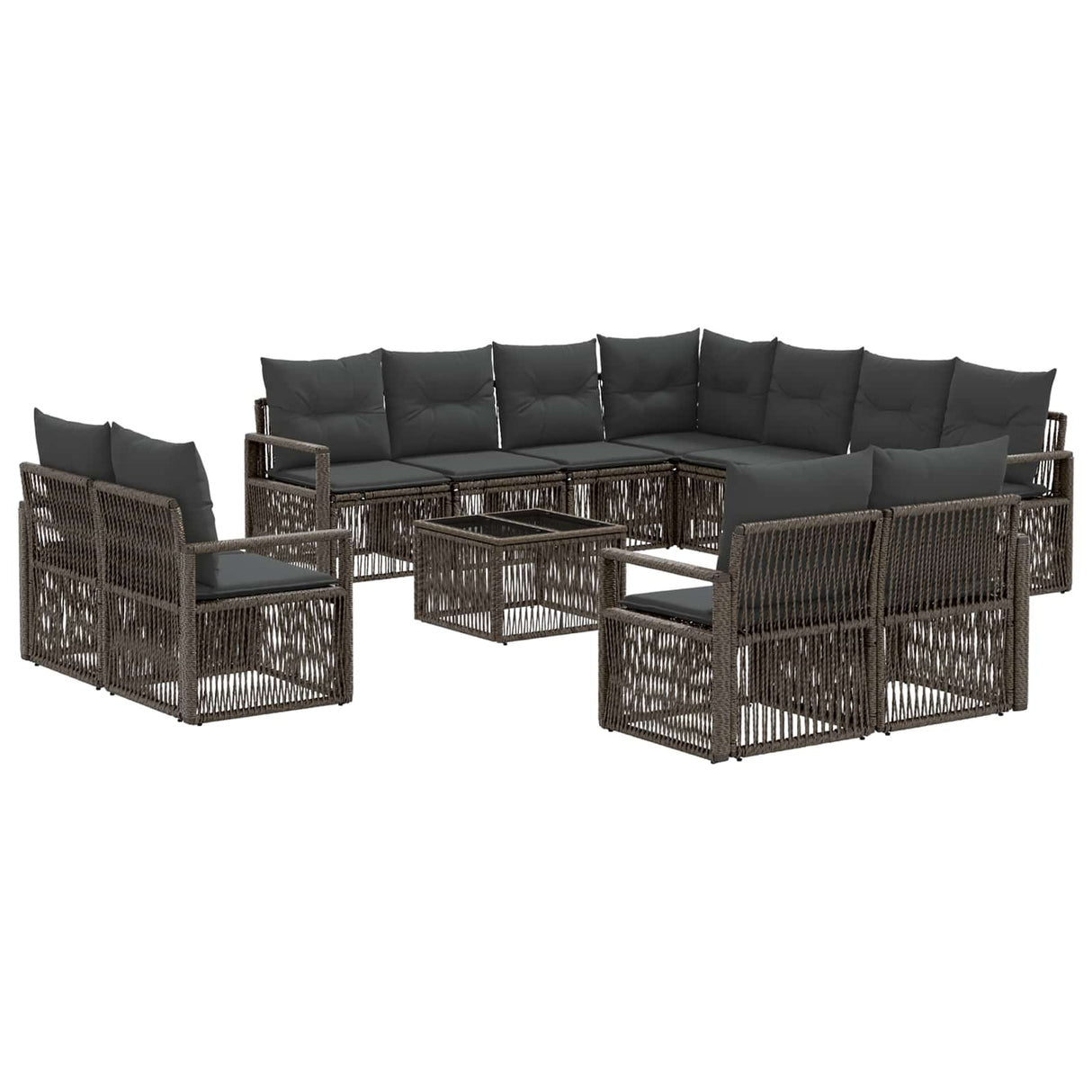 vidaXL Tuinbank Set 12 pcs Zwart poly rattan