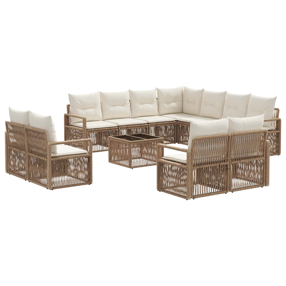 vidaXL Tuinbank Set 12 pcs Zwart poly rattan