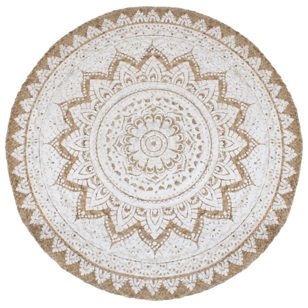 vidaXL Round Braided Jute Rug with Print 90 cm