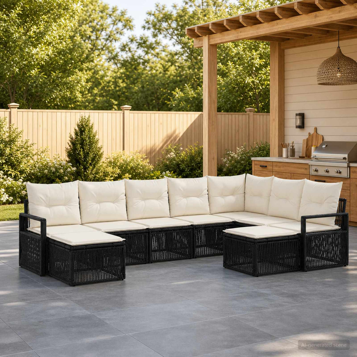 vidaXL Tuinbank Set 10 pcs Zwart poly rattan
