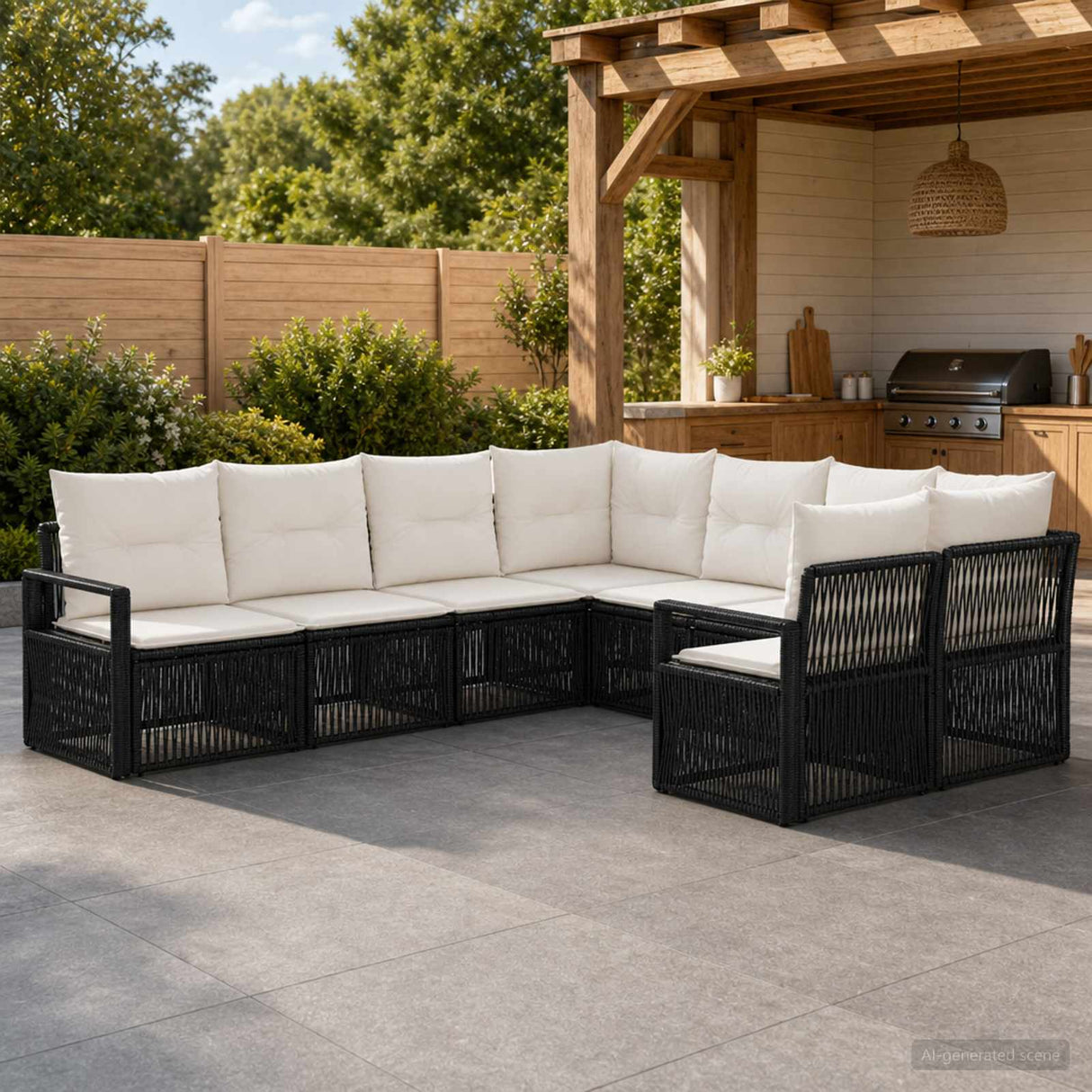 vidaXL Garden Sofa Set 8 pcs 8-Seater Black poly rattan