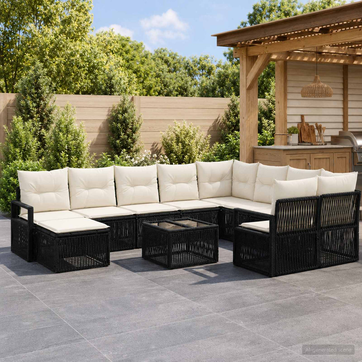 vidaXL Tuinbank Set 11 st Zwart poly rattan
