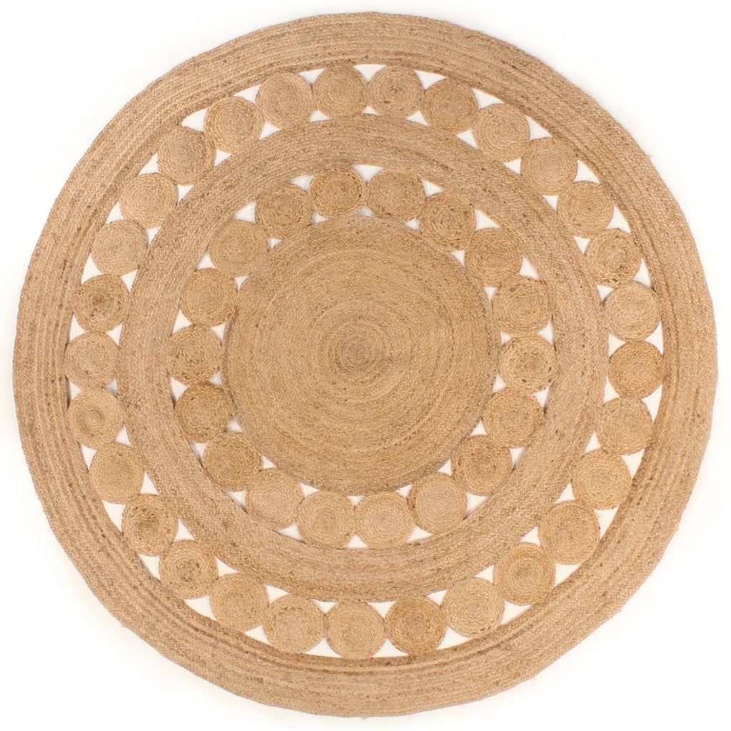 vidaXL Tapijt met ontwerp rond 90 cm gevlochten jute