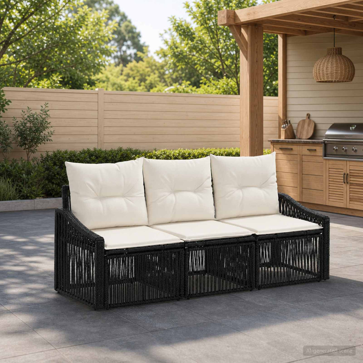 vidaXL Garden Bench Set 4 pcs Black poly rattan