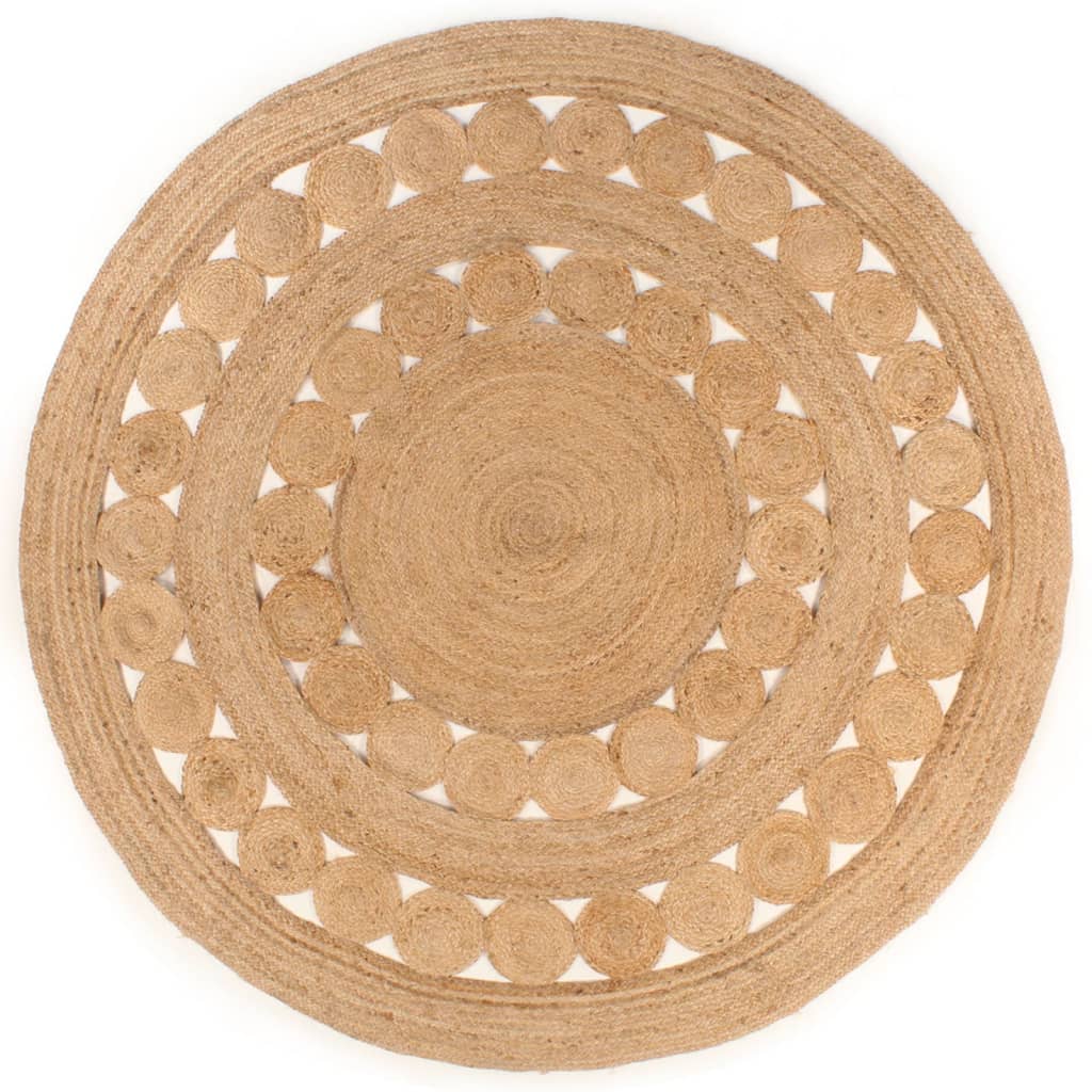 vidaXL Tapijt met ontwerp rond 90 cm gevlochten jute