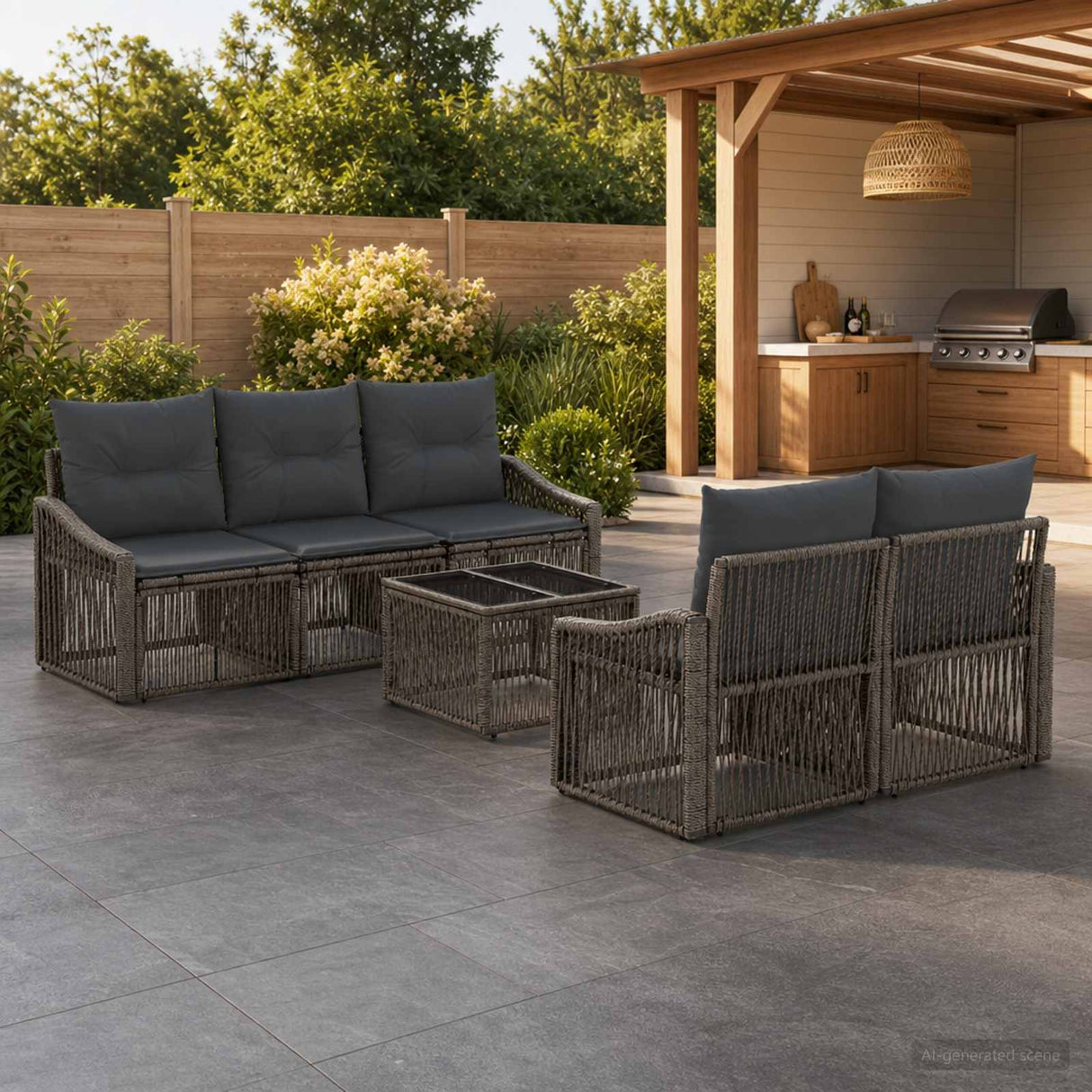 vidaXL Tuinbank Set 6 st Zwart poly rattan