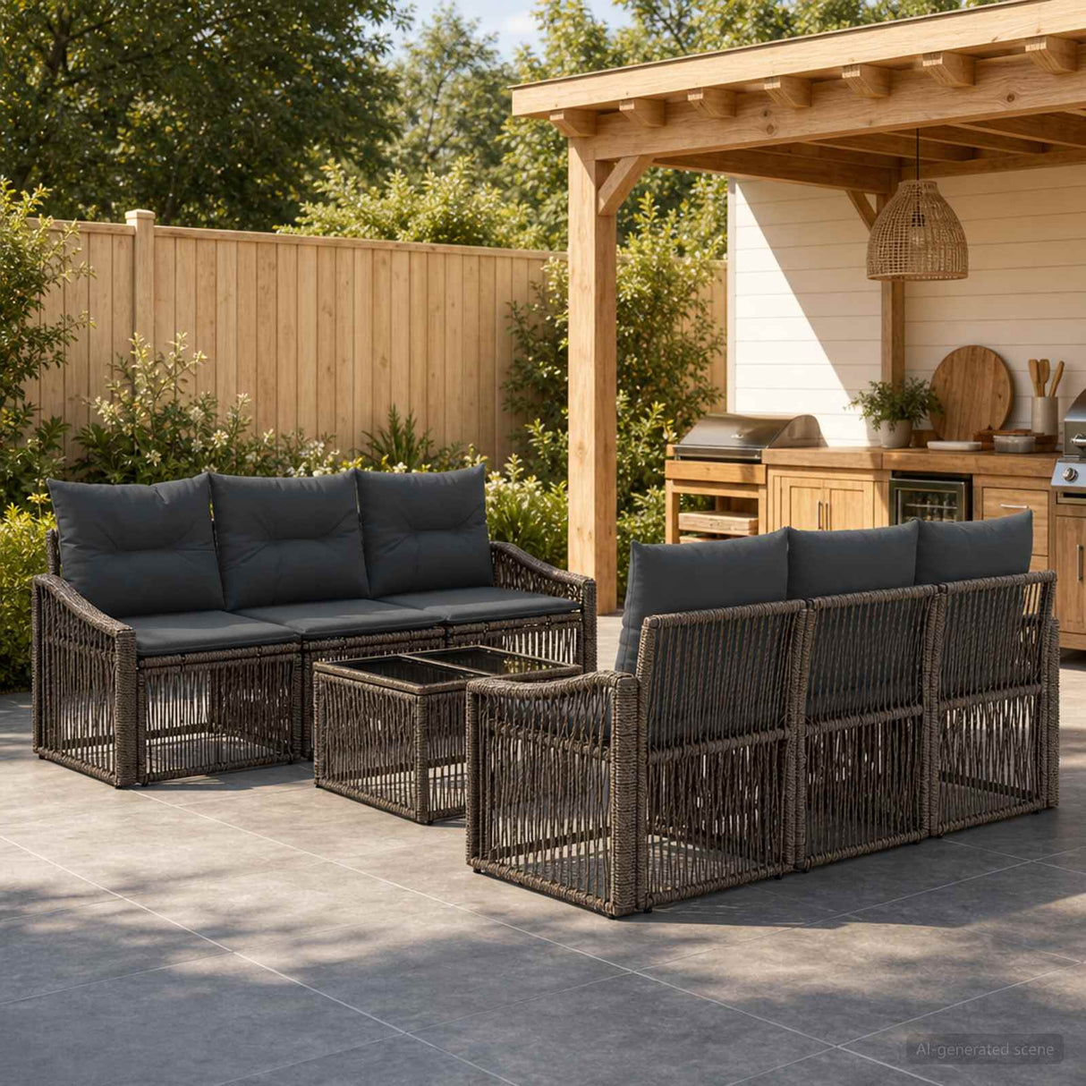 vidaXL Tuinbank Set 7 st Zwart poly rattan