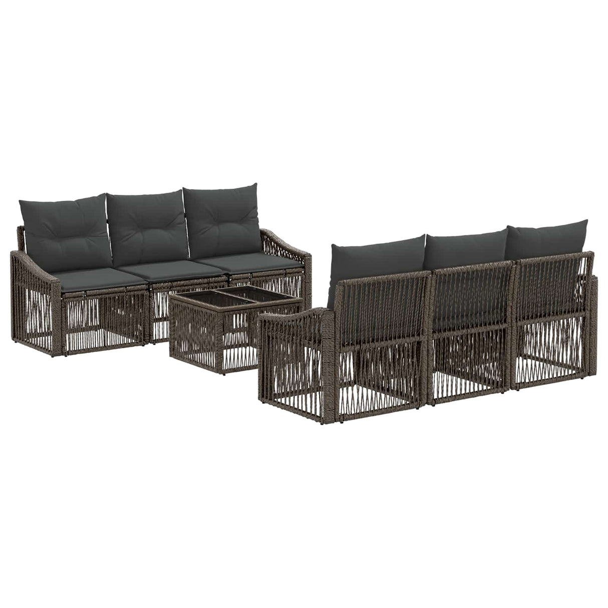 vidaXL Tuinbank Set 7 st Zwart poly rattan