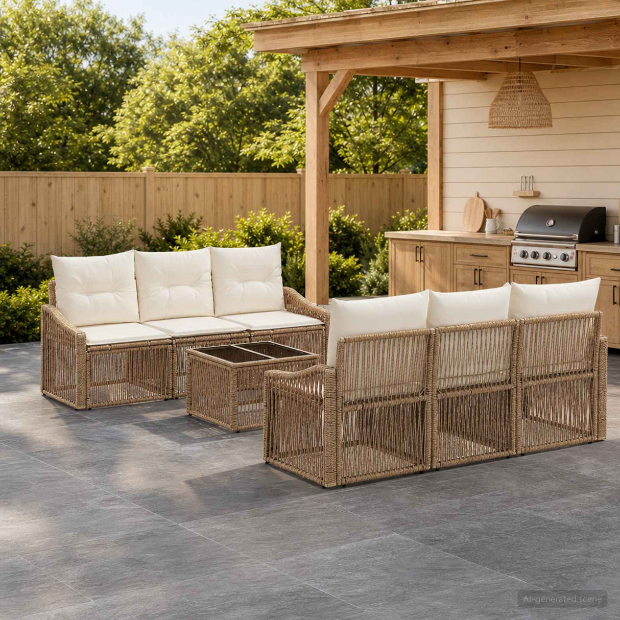 vidaXL Tuinbank Set 7 st Zwart poly rattan