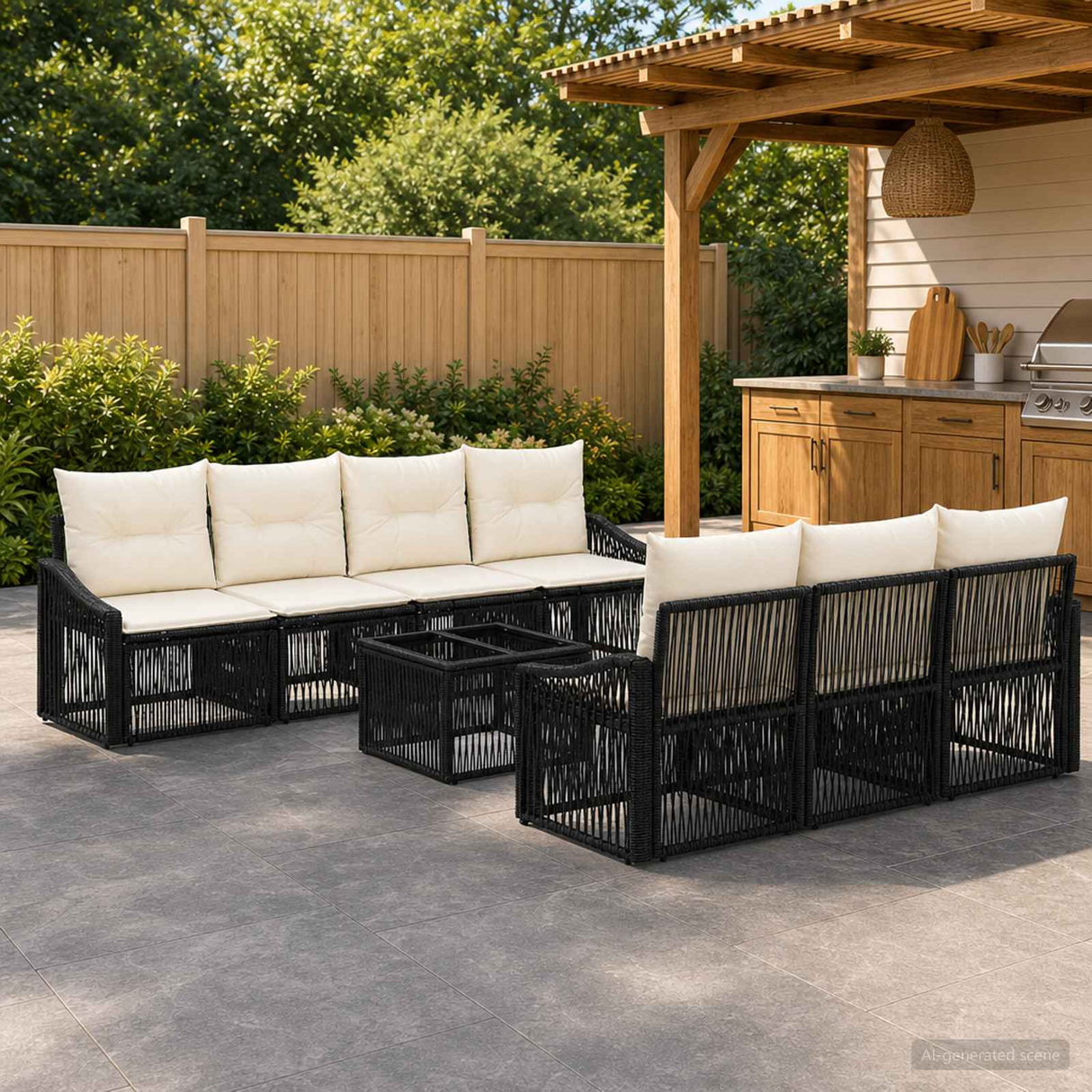 vidaXL Garden Bench Set 8 pcs Black Poly Rattan