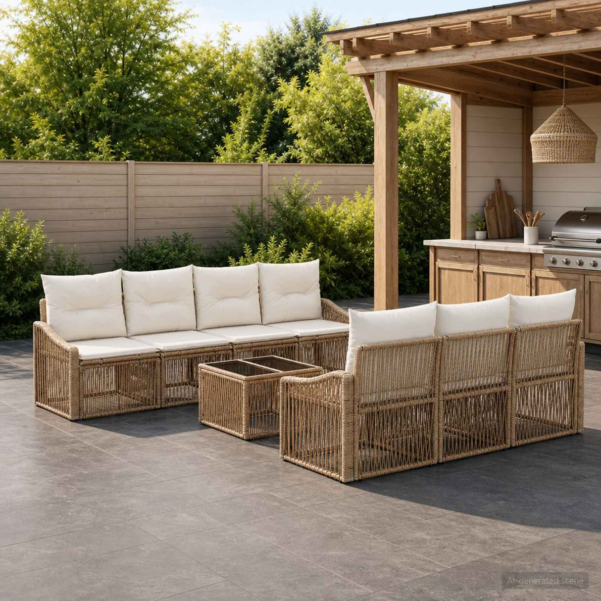 vidaXL Garden Bench Set 8 pcs Black Poly Rattan