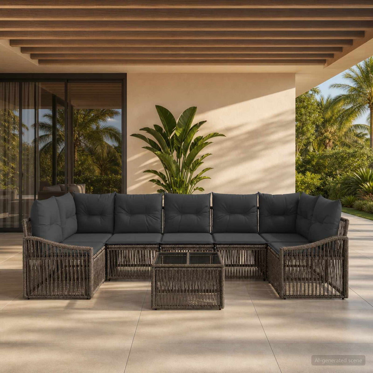 vidaXL Tuinbank Set 8 st Zwart poly rattan