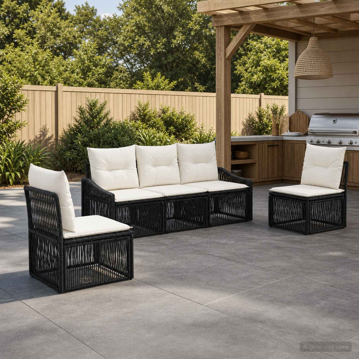vidaXL Tuinbank Set 6 pcs Zwart poly rattan