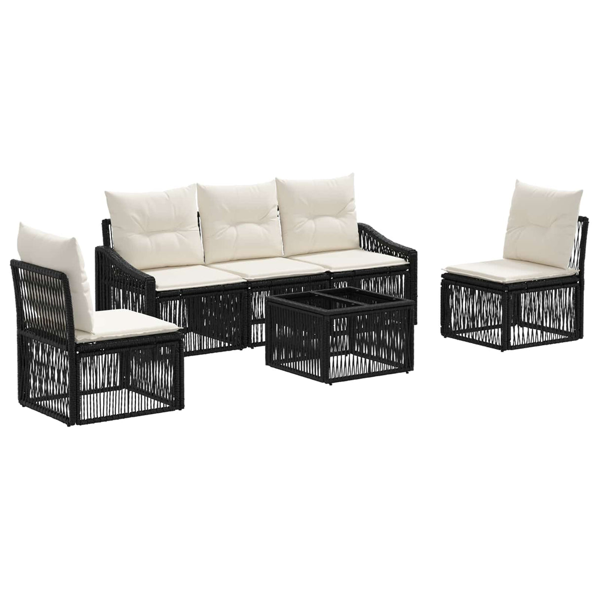 vidaXL Tuinbank Set 6 pcs Zwart poly rattan
