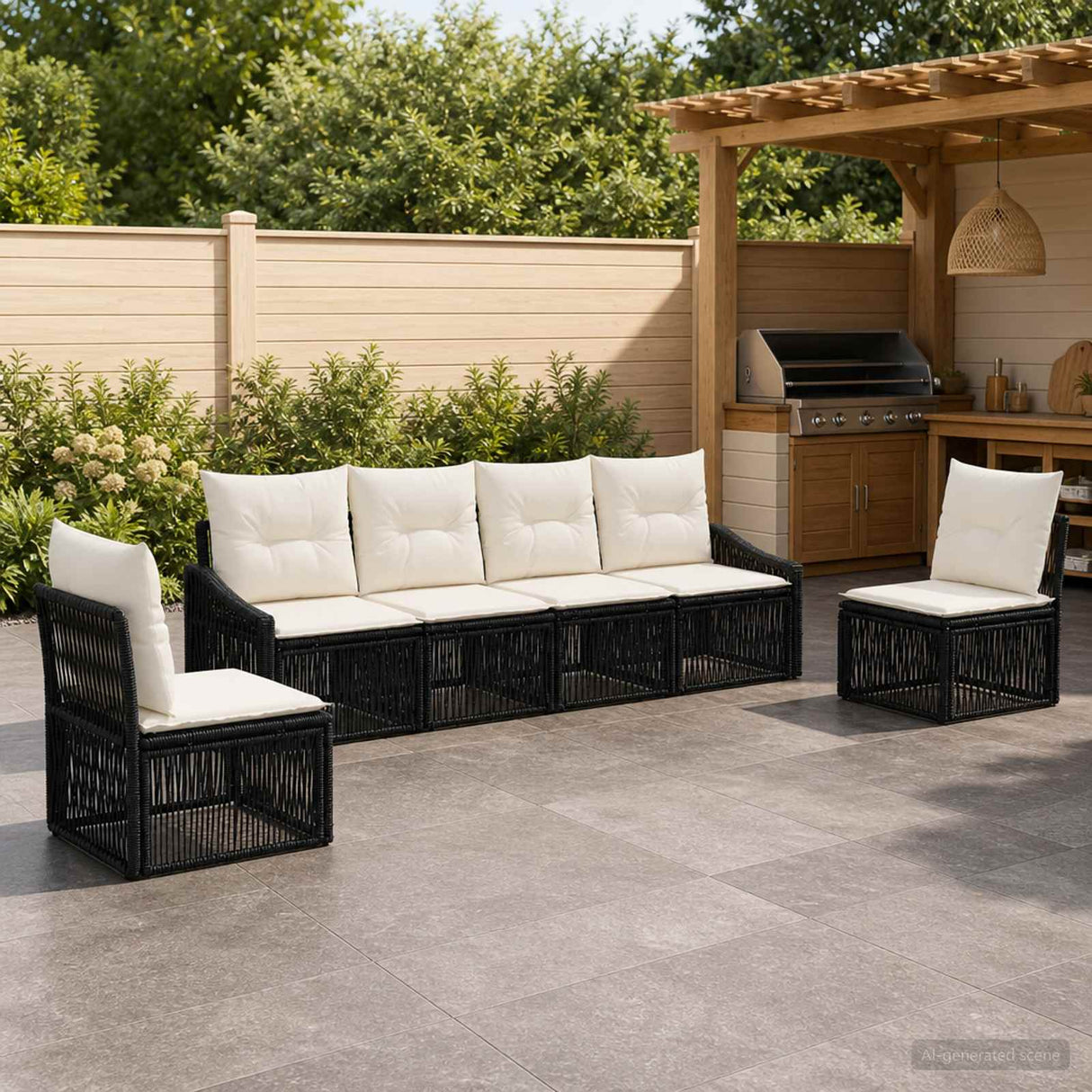 vidaXL Tuinbank Set 7 pcs Zwart poly rattan