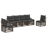 vidaXL Tuinbank Set 7 pcs Zwart poly rattan