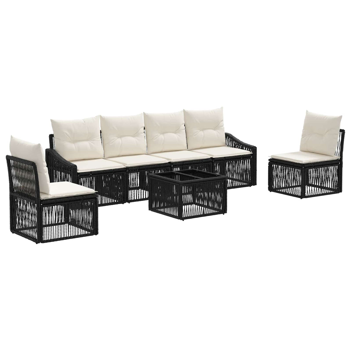 vidaXL Tuinbank Set 7 pcs Zwart poly rattan