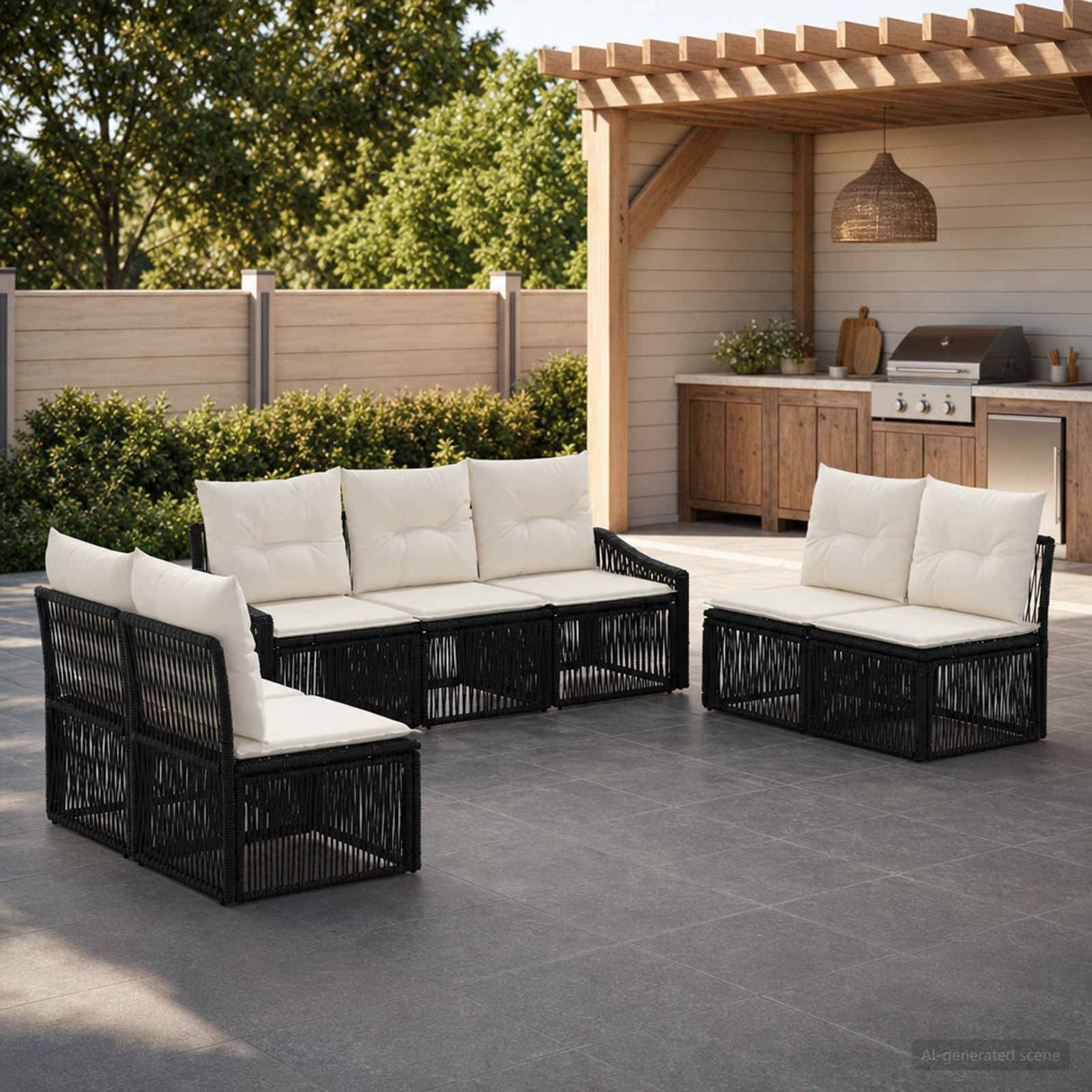 vidaXL Tuinbank Set 8 pcs Zwart poly rattan