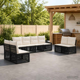 vidaXL Tuinbank Set 9 pcs Zwart poly rattan