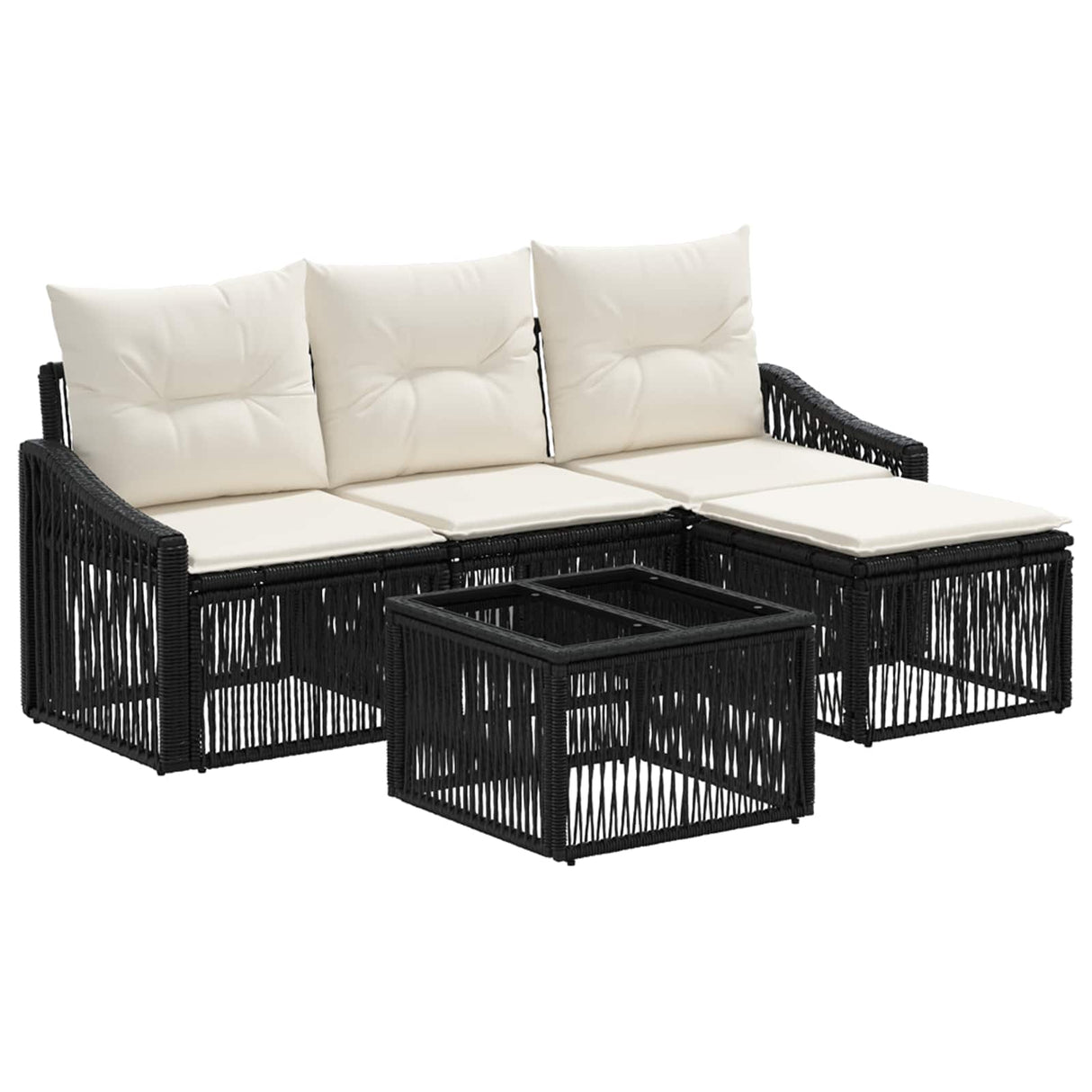 vidaXL Tuinbank Set 5 pcs Zwart poly rattan