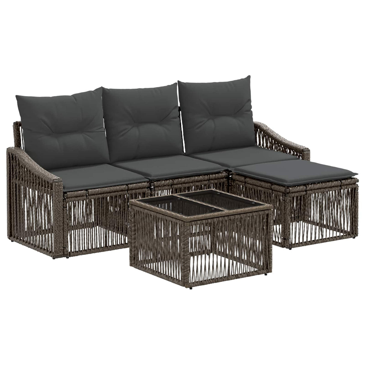 vidaXL Tuinbank Set 5 pcs Zwart poly rattan