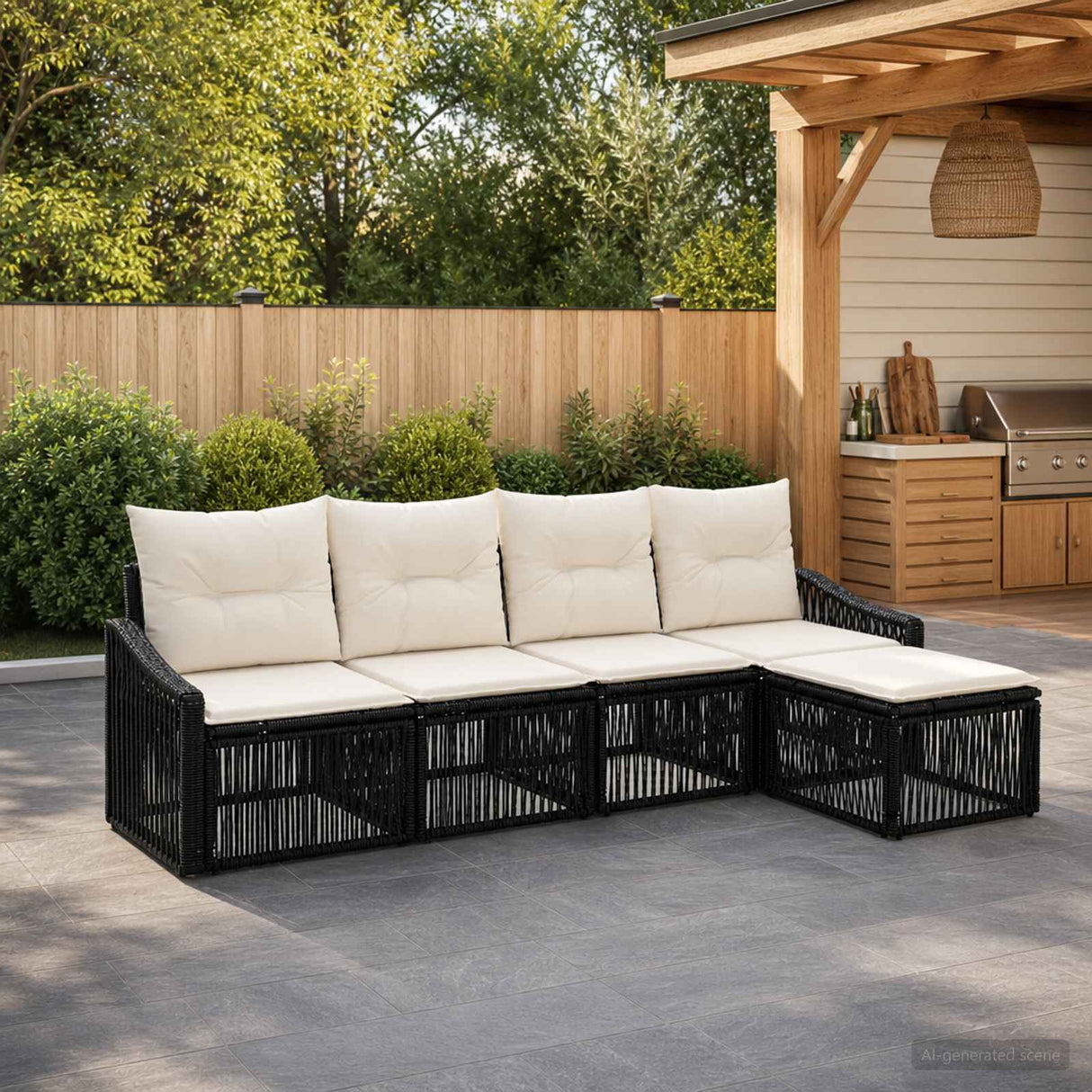 vidaXL Tuinbank Set 6 pcs Zwart poly rattan