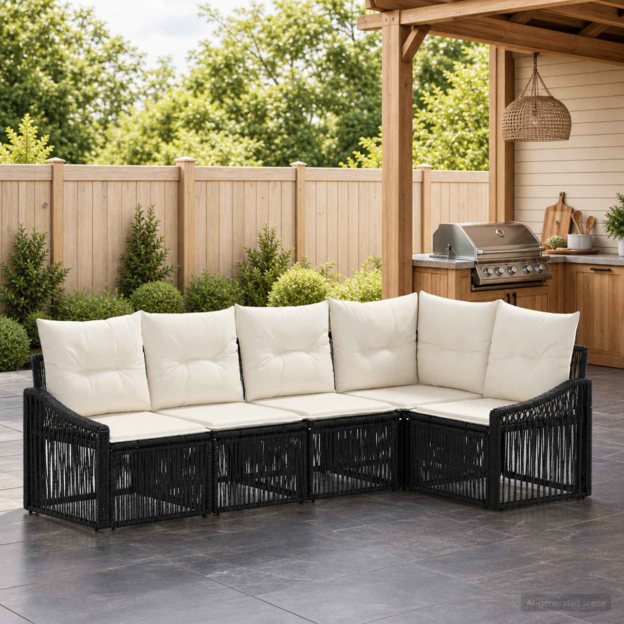 vidaXL Tuinbank Set 6 pcs Zwart poly rattan