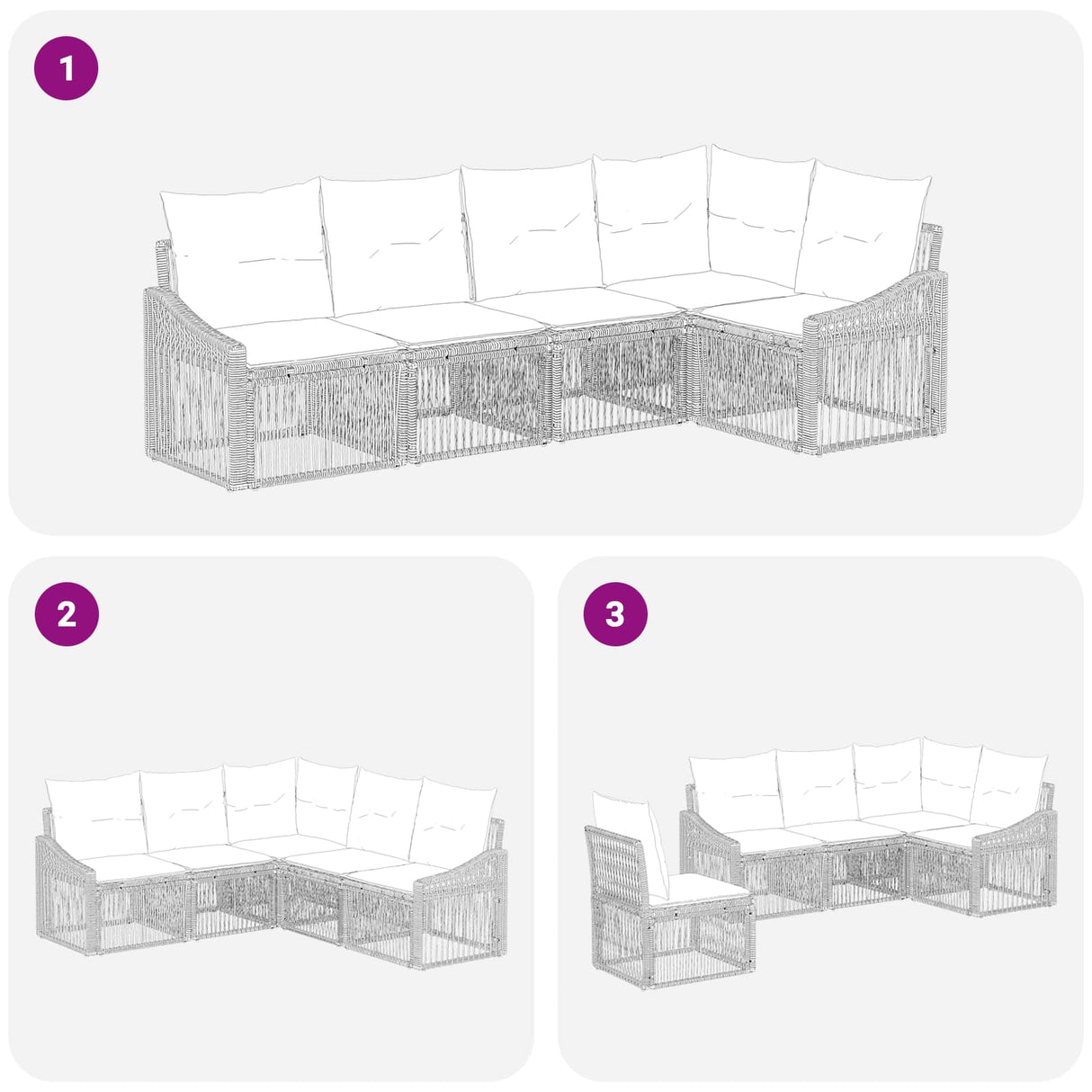 vidaXL Tuinbank Set 6 pcs Zwart poly rattan