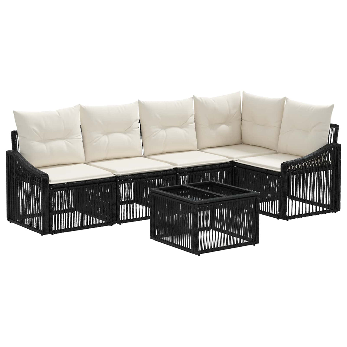 vidaXL Tuinbank Set 6 pcs Zwart poly rattan