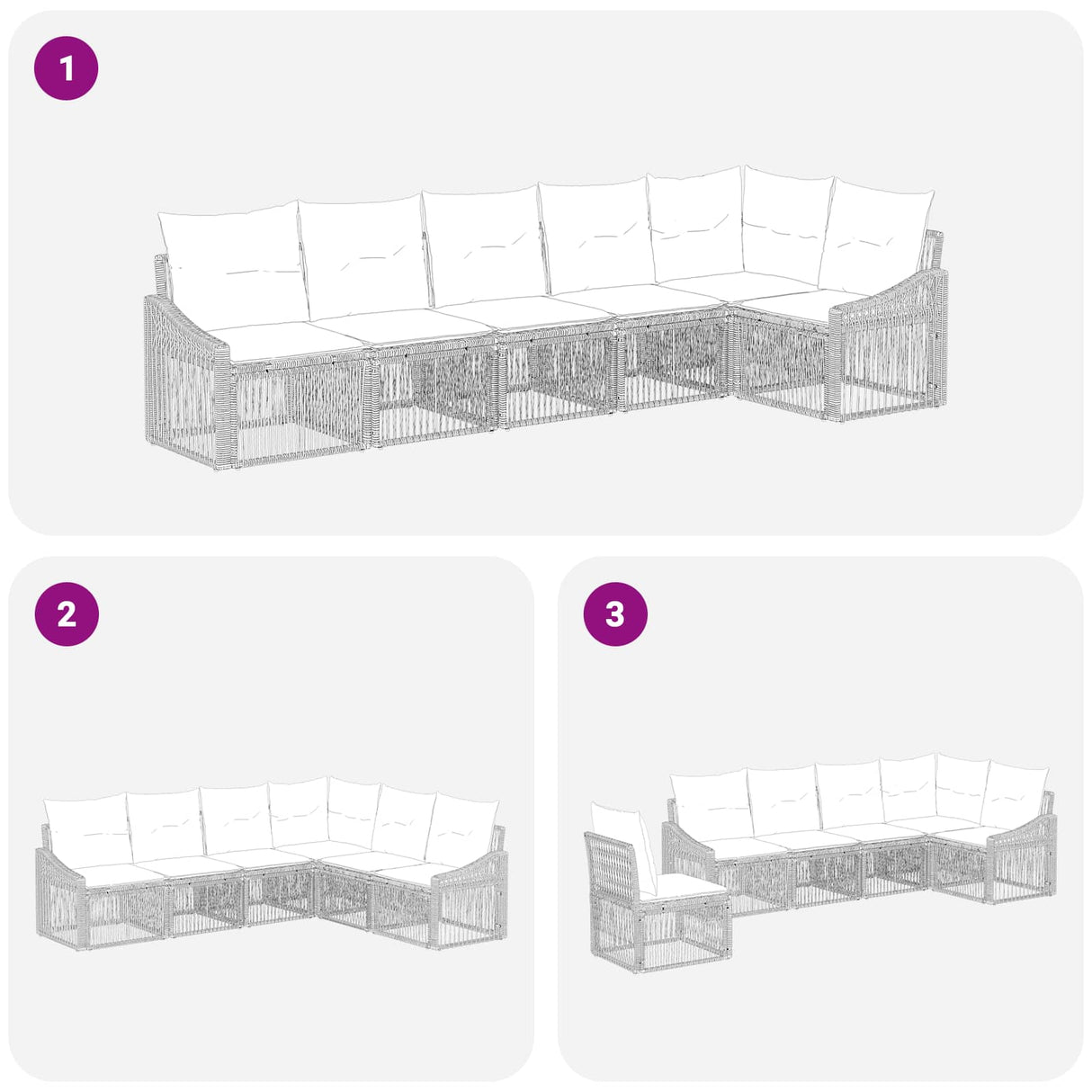 vidaXL Garden Sofa Set 7 pcs Black Poly Rattan