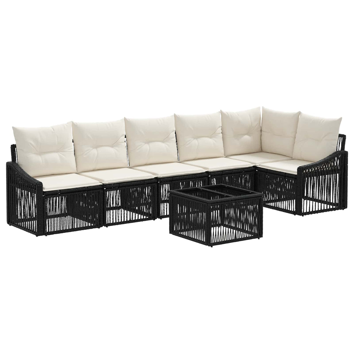 vidaXL Garden Sofa Set 7 pcs Black Poly Rattan