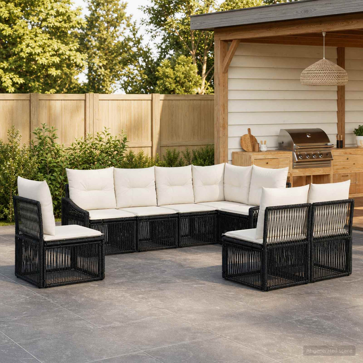 vidaXL Tuinbank Set 9 pcs Zwart poly rattan