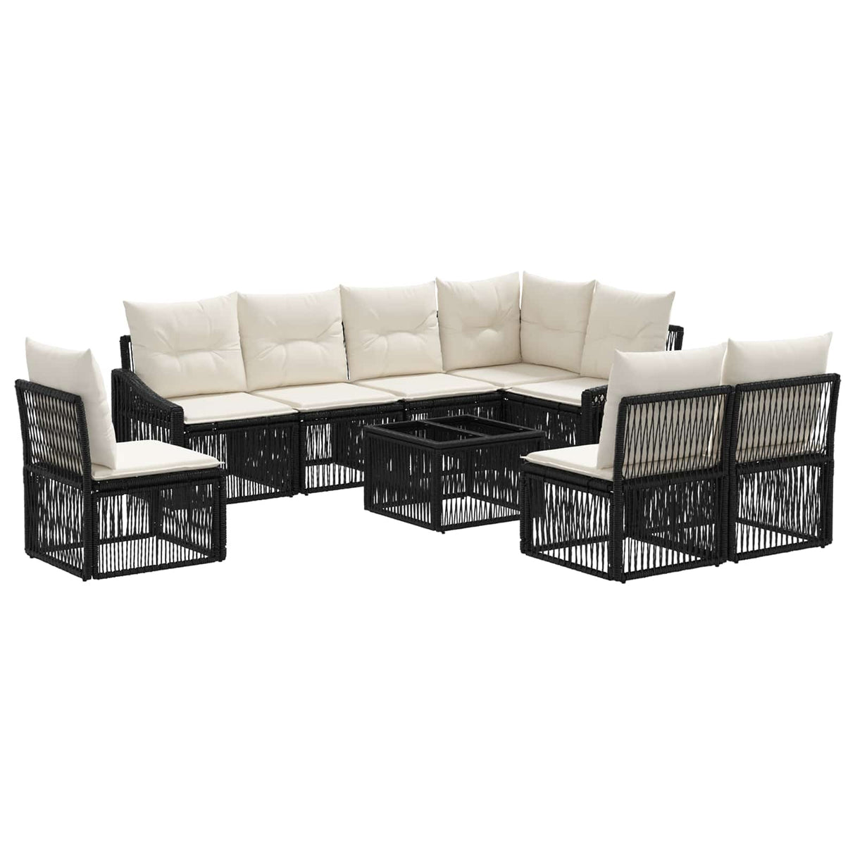 vidaXL Tuinbank Set 9 pcs Zwart poly rattan