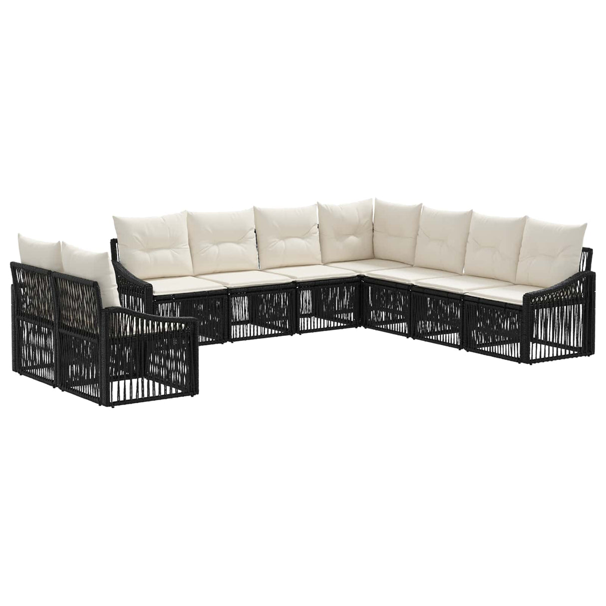 vidaXL Tuinbank Set 10 pcs Zwart poly rattan