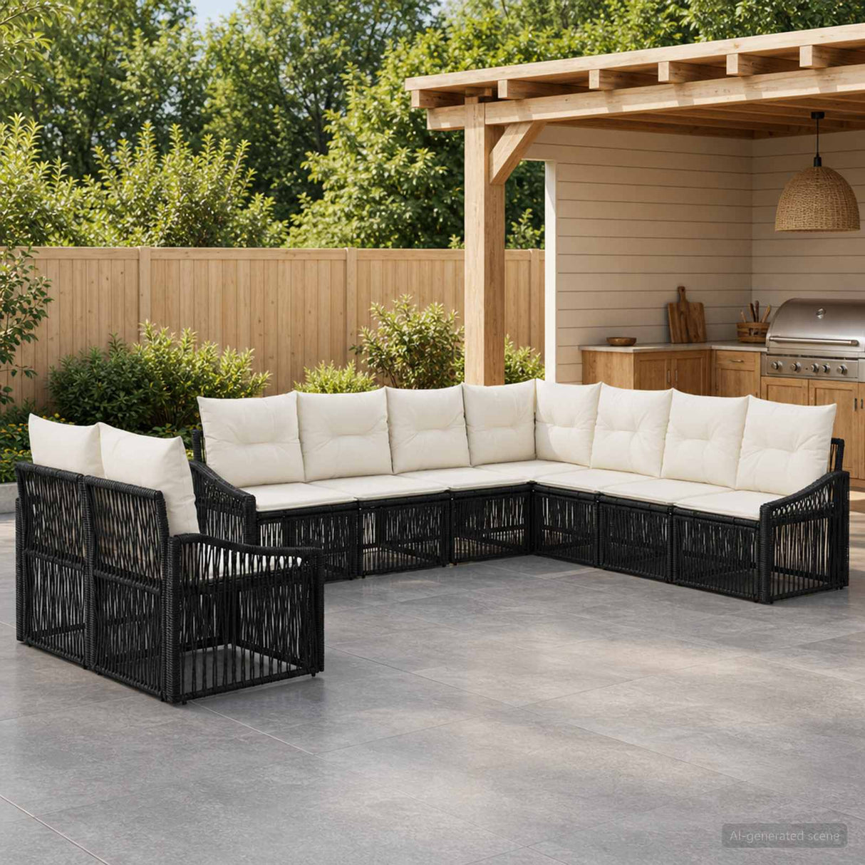 vidaXL Tuinbank Set 10 pcs Zwart poly rattan