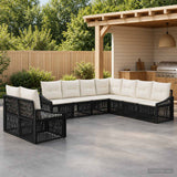 vidaXL Tuinbank Set 10 pcs Zwart poly rattan