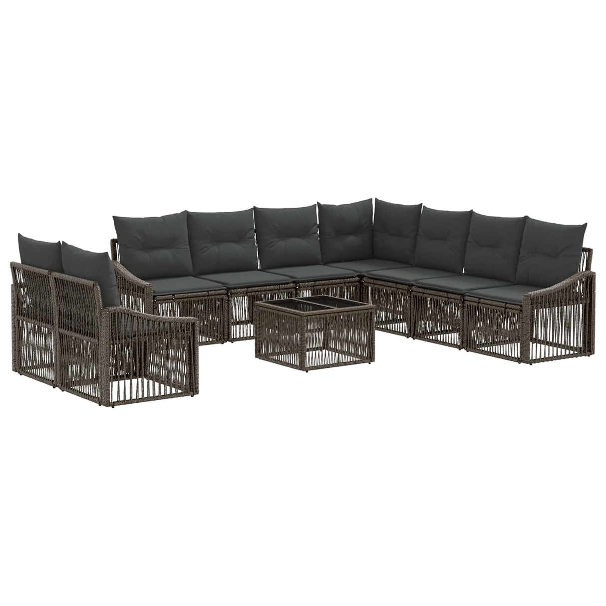 vidaXL Tuinbank Set 10 pcs Zwart poly rattan