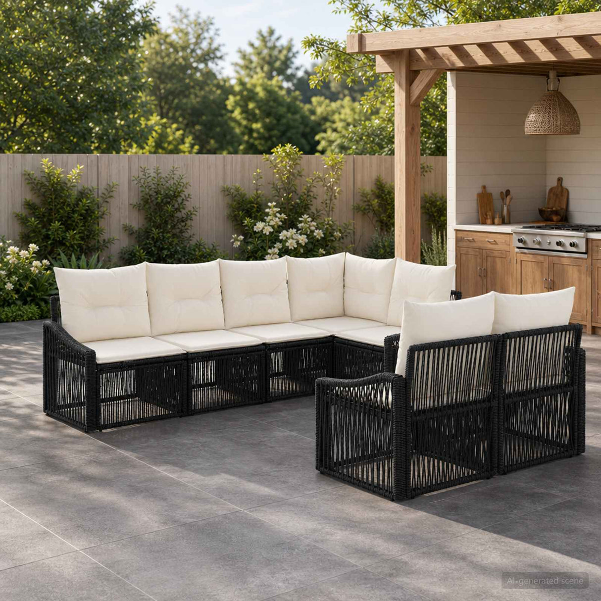 vidaXL Garden Lounge Set 7 pcs 7-Seater Black poly rattan