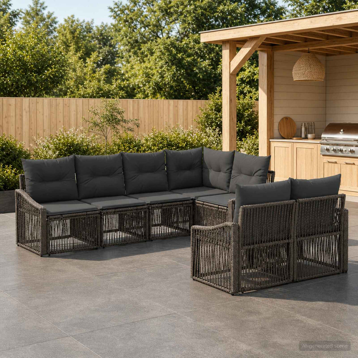 vidaXL Garden Lounge Set 7 pcs 7-Seater Black poly rattan
