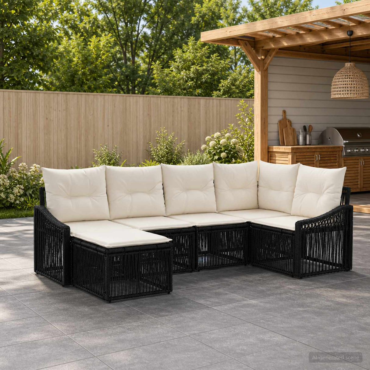 vidaXL Tuinbank Set 7 pcs Zwart poly rattan